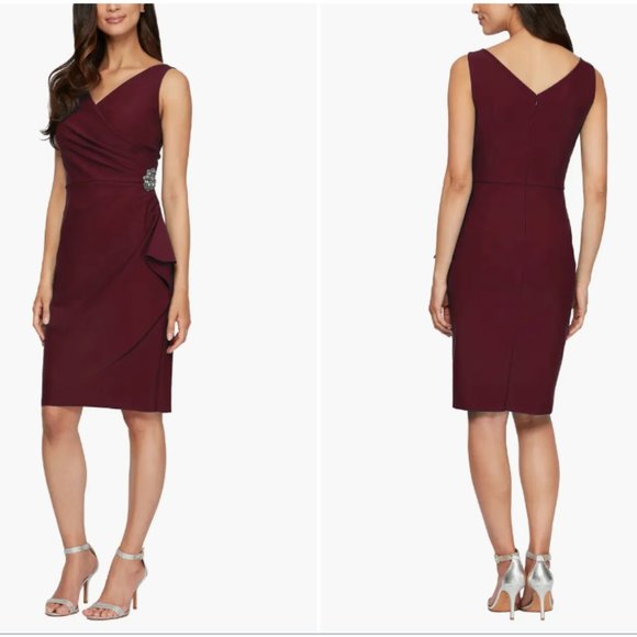 ALEX EVENINGS SIDE RUCHED COCKTAIL WINE DRESS sz 8 - Picture 1 of 2